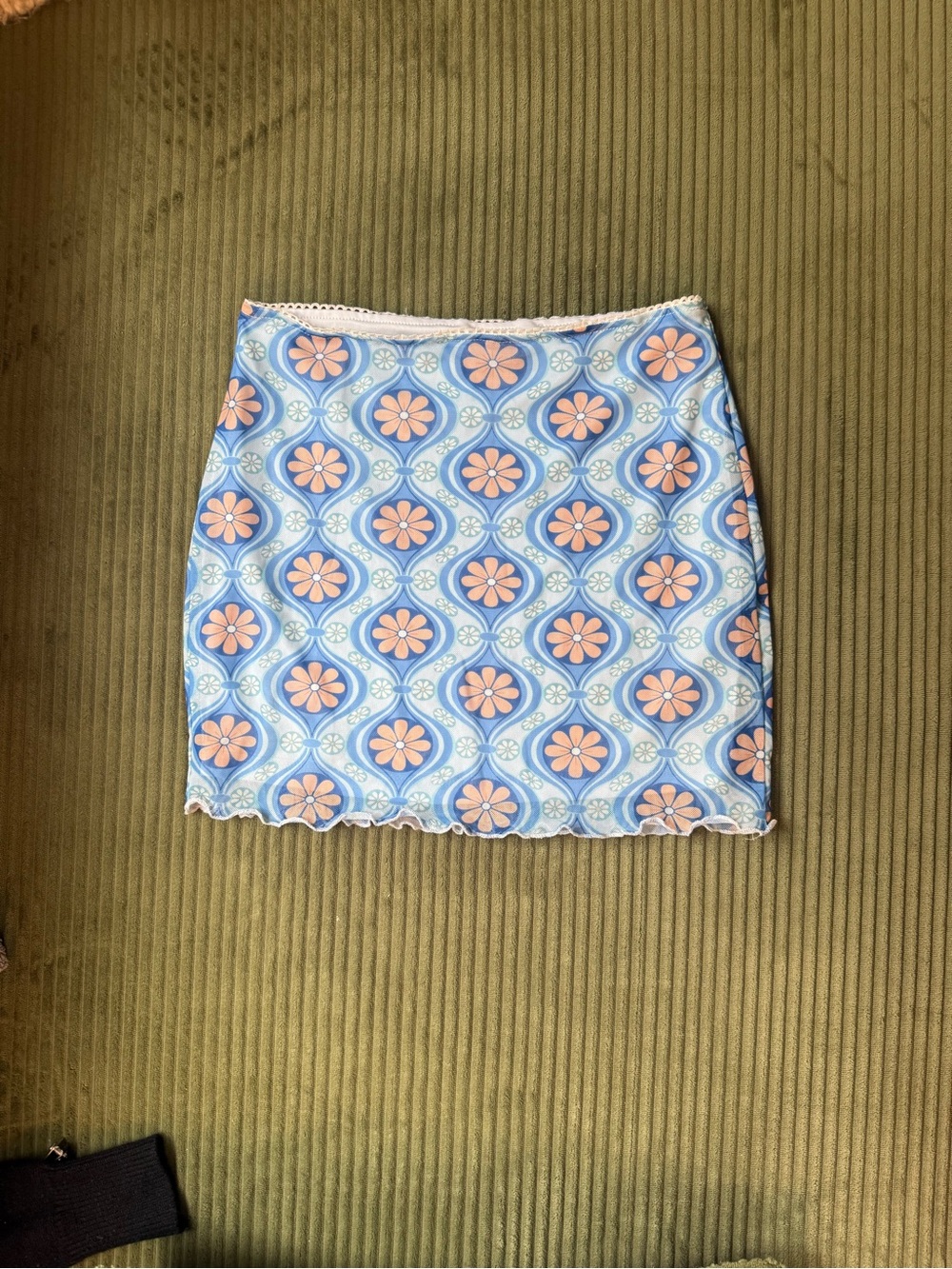 Floral Retro Blue & Peach Mini Skirt
